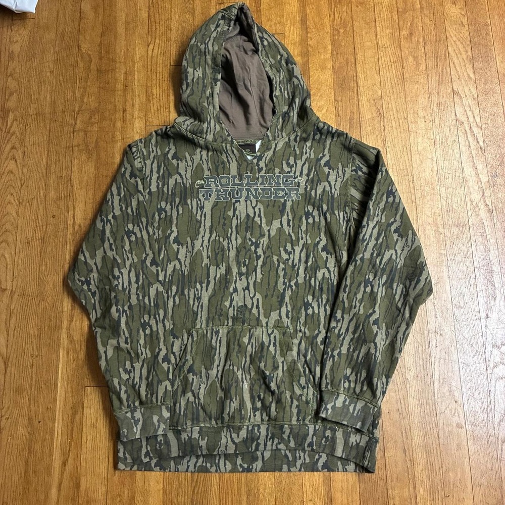 Mossy Oak Rolling Thunder Bottomland Camo Hunting Hoodie Mens XL Green Khaki